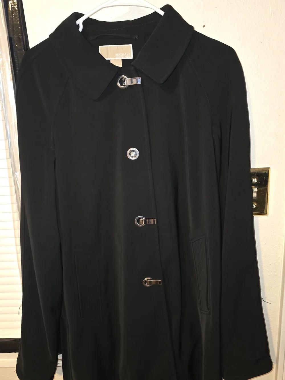 MICHAEL Michael Kors Women’s Medium Black Trench Coat Turn Lock Belted Jacket